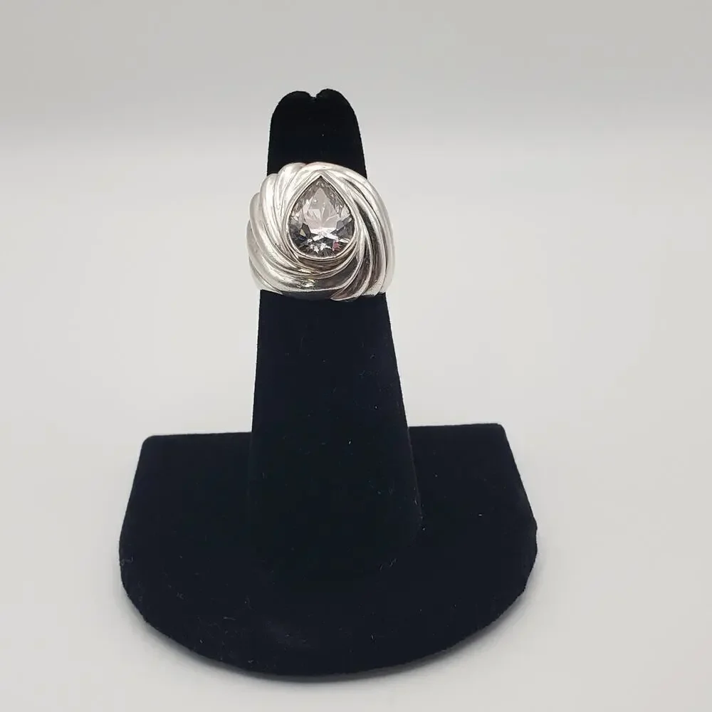 925 Sterling Silver Vintage Cubic Zirconia Cocktail Ring Size 5
